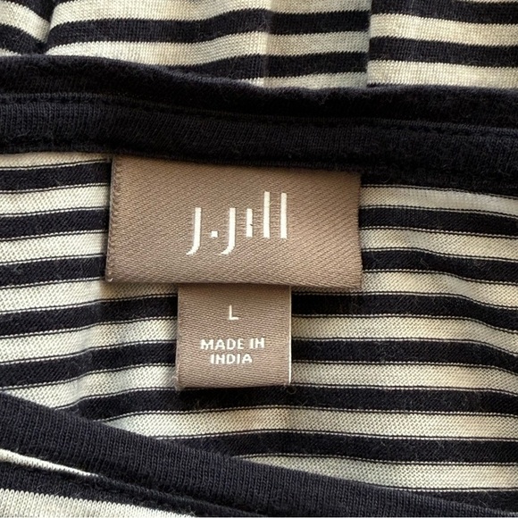 J.Jill Knit Top Large Blue White Striped Contrast Hem Long Sleeve Nautical Comfy - Picture 6 of 11